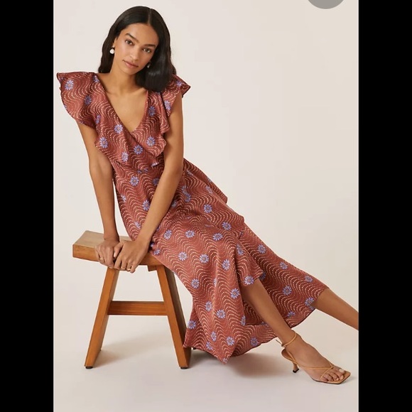 Anthropologie Ruffle-Sleeve Wrap Maxi dress - Picture 1 of 5